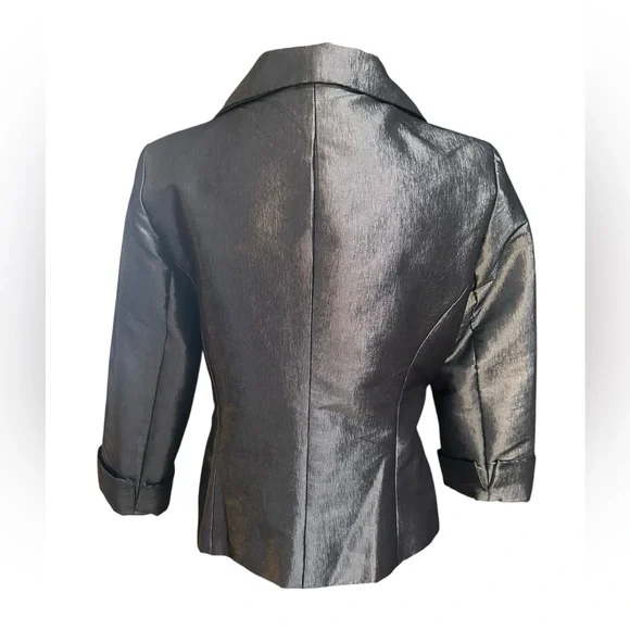 Nicolette Metallic Silver Evening Jacket Rhinestone Belt Formal Blazer 10 Medium - Picture 2 of 16
